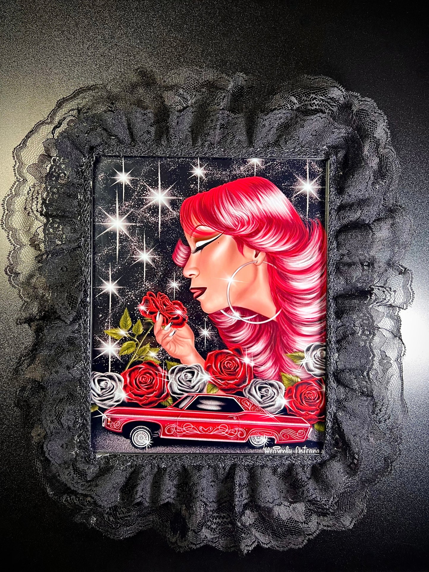 "Rosy Beginnings" Framed Print with Lace
