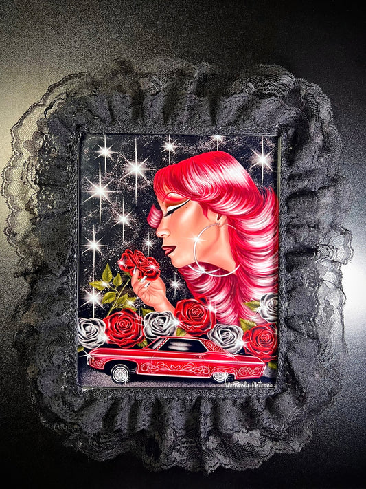 "Rosy Beginnings" Framed Print with Lace